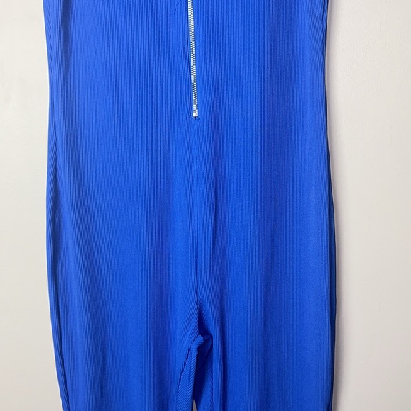 Pretty Garden Blue Ribbed Sleeveless Mock Neck Jumpsuit Women's Large - Picture 4 of 7